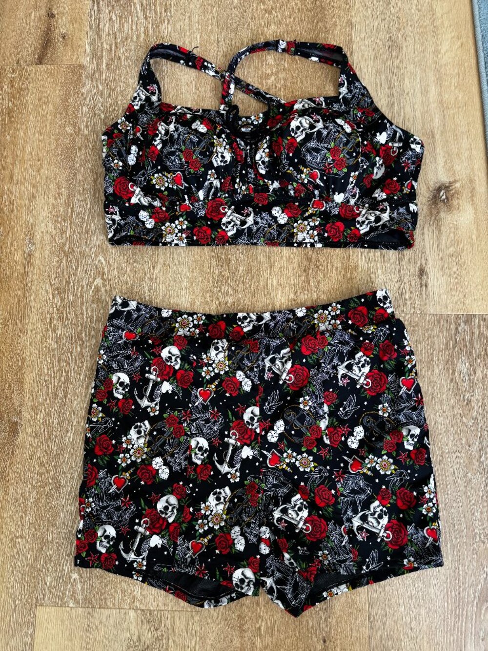 Torrid Size 3 Skull Rose Tattoo Print Bikini Swimsuit Set